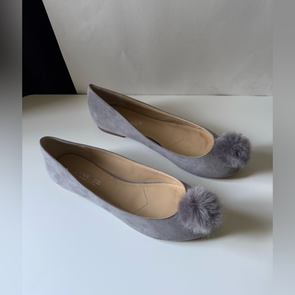 Shoes Charles by Charles David Grey flats with Pom Pom Women's Size 7.5 new
